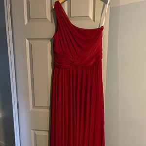 David’s Bridal One-Shoulder Mesh Bridesmaid Dress, Apple, S14